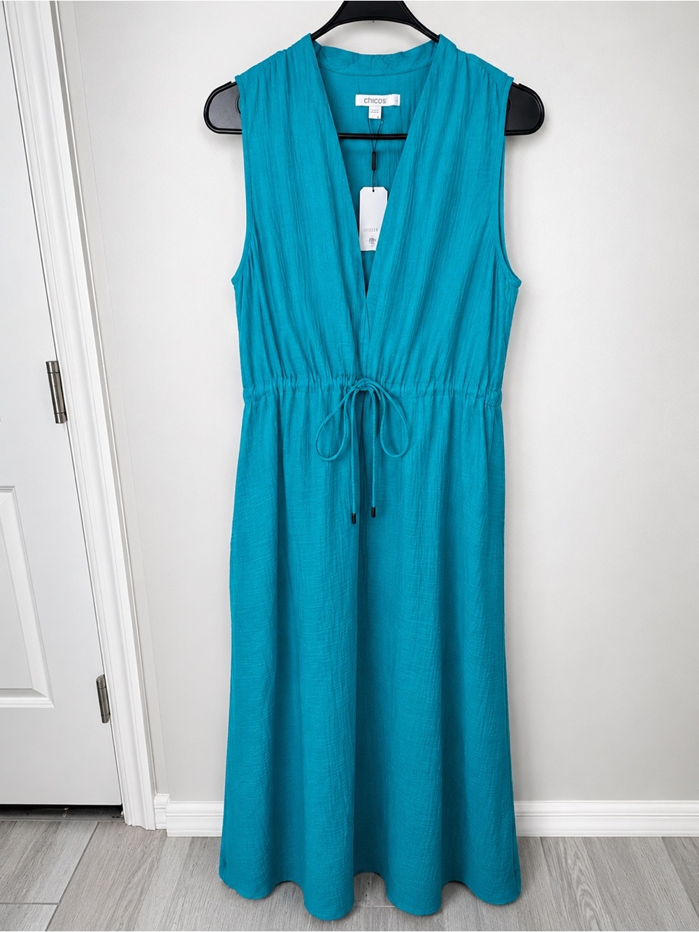 Chico's Sleeveless Teal Drawstring Maxi Dress